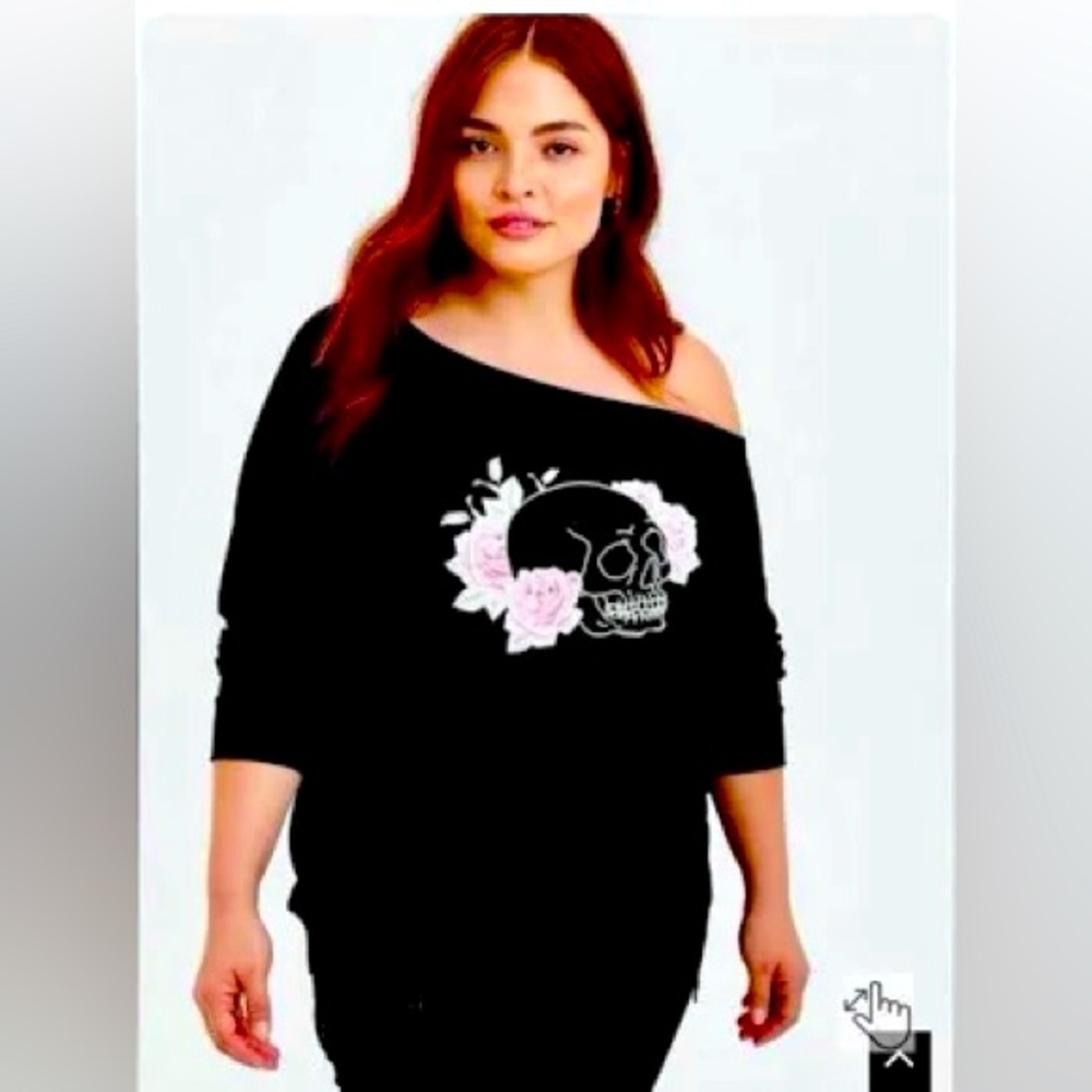 Torrid Off-Shoulder Skull & Roses Graphic Sweater | 3